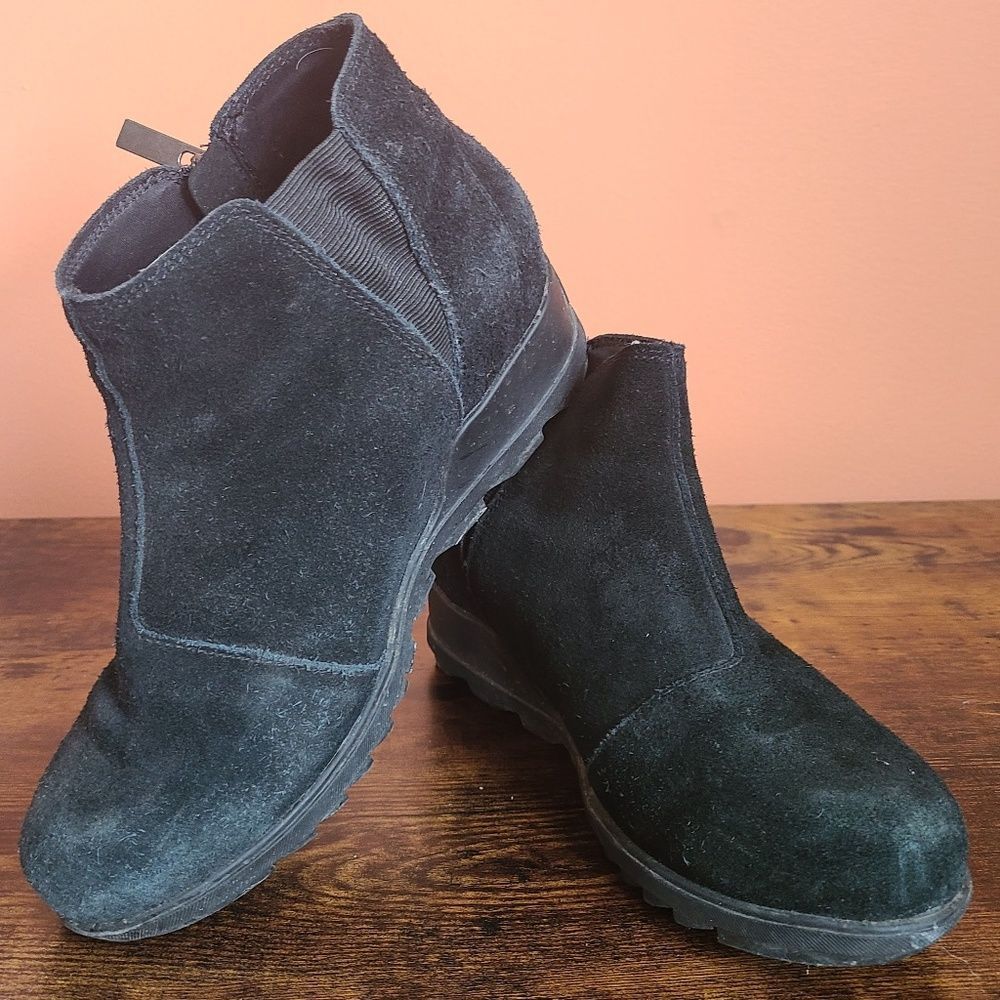 Women's Black Suede Ankle Boots - Slip-On Chelsea Style